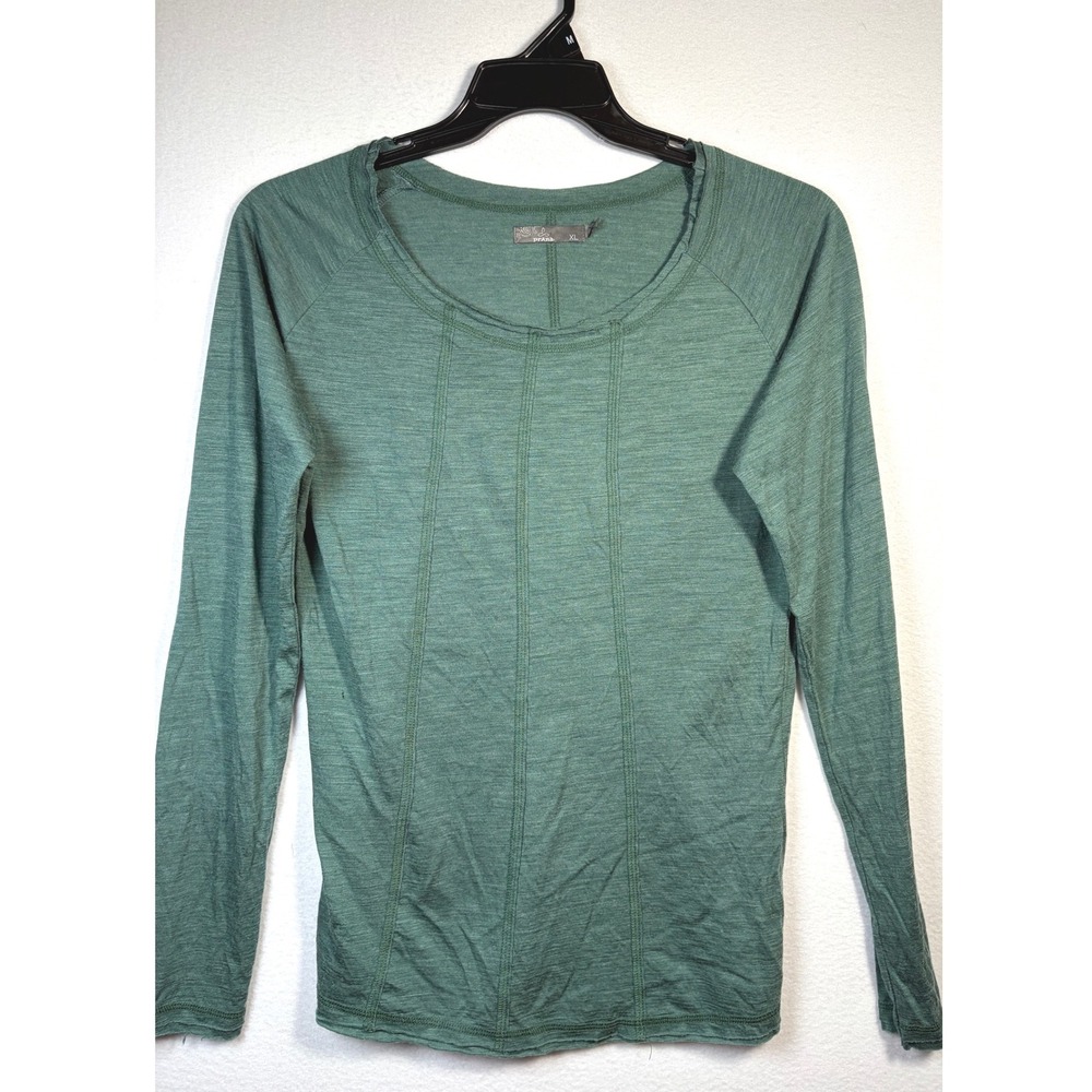 Prana Long Sleeve Top Womens XL Green Excellent Slub Knit Raglan Crew Neck